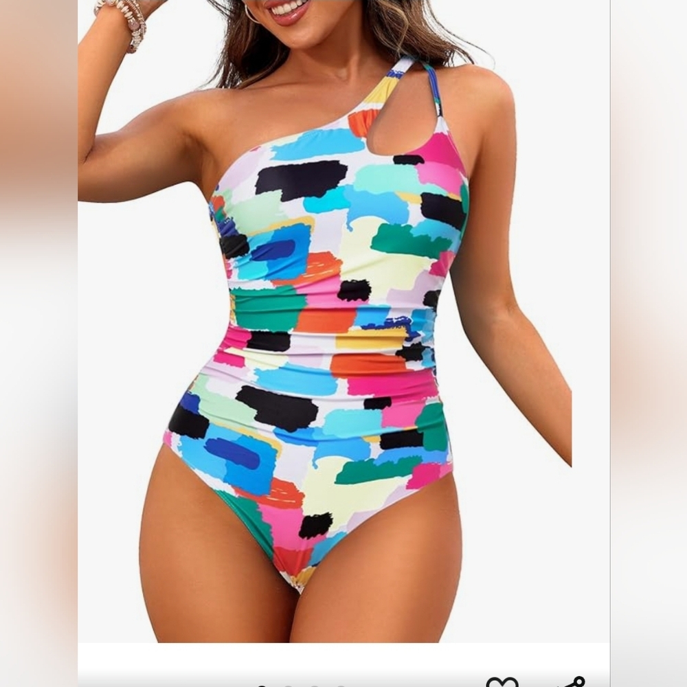 NWT! Talisea Womens XL one shoulder colorful one piece ruched swim suit